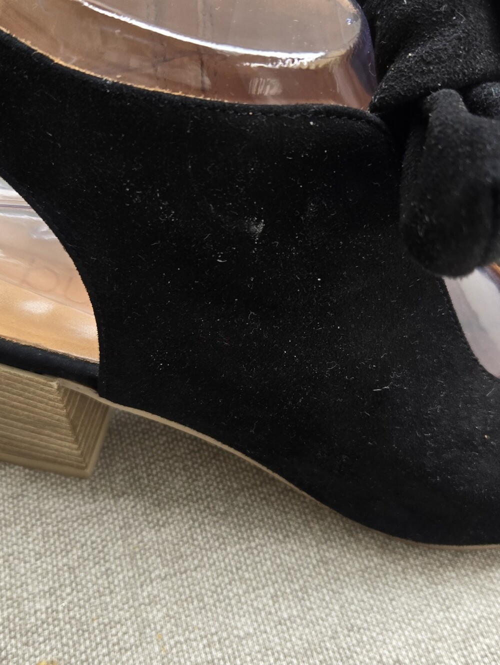 Bueno Ellie Black Suede Open-Toe Block Heel Sandals Bow Accent - Picture 4 of 11